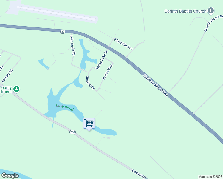 map of restaurants, bars, coffee shops, grocery stores, and more near 23 Waterford Way in Hawkinsville