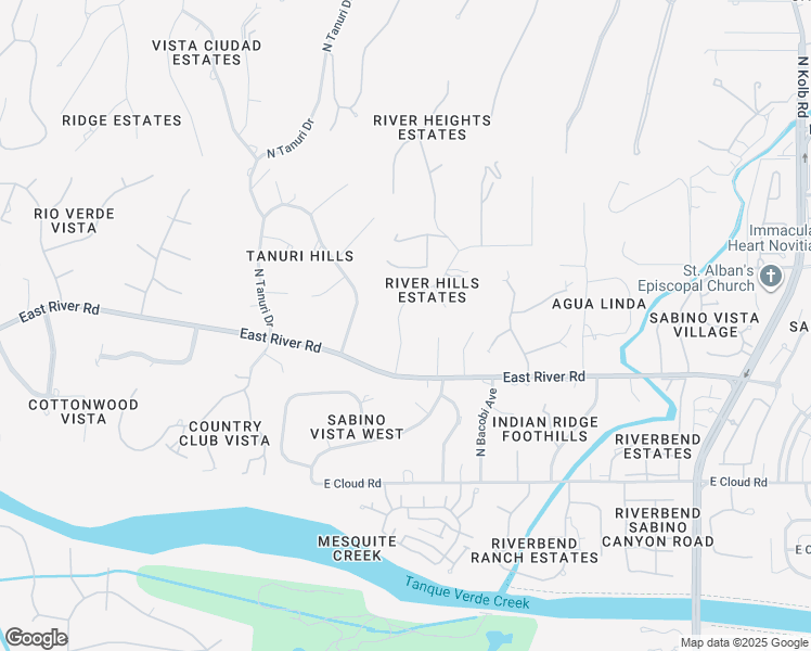 map of restaurants, bars, coffee shops, grocery stores, and more near 3700 North River Hills Drive in Tucson
