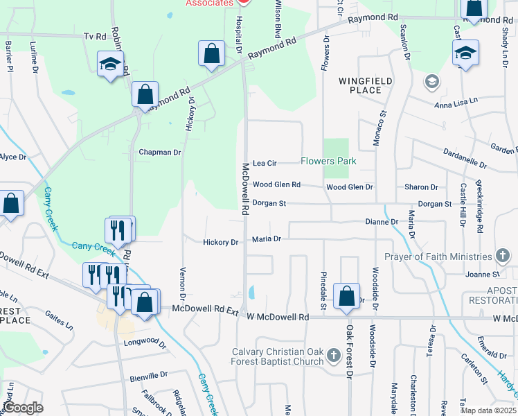 map of restaurants, bars, coffee shops, grocery stores, and more near 2645 Maria Terrace in Jackson