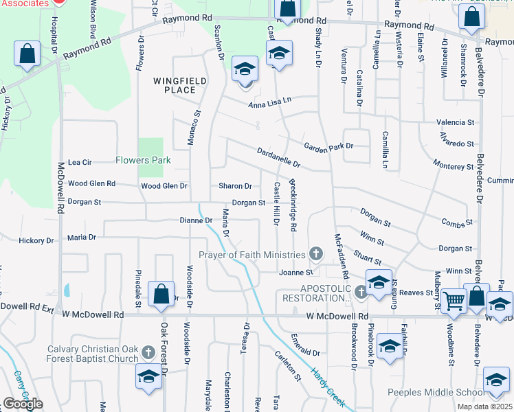map of restaurants, bars, coffee shops, grocery stores, and more near 1303 Dorgan Street in Jackson