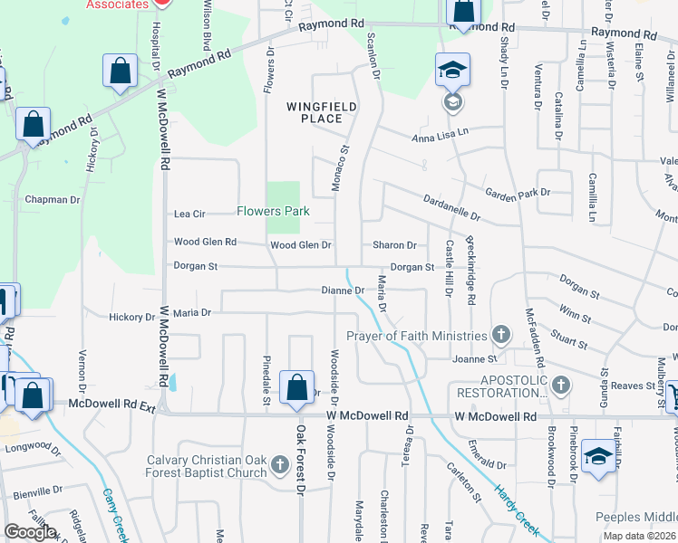 map of restaurants, bars, coffee shops, grocery stores, and more near 1442 Dianne Drive in Jackson