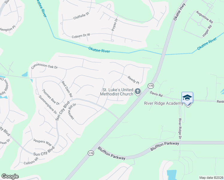 map of restaurants, bars, coffee shops, grocery stores, and more near 42 Honesty Lane in Okatie