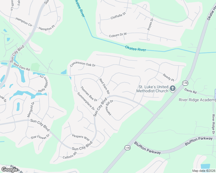 map of restaurants, bars, coffee shops, grocery stores, and more near 4 Spring Beauty Drive in Bluffton