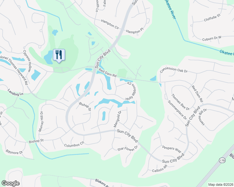 map of restaurants, bars, coffee shops, grocery stores, and more near 69 Holly Ribbons Circle in Bluffton