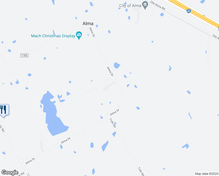 map of restaurants, bars, coffee shops, grocery stores, and more near 160 Alma Drive in Ennis