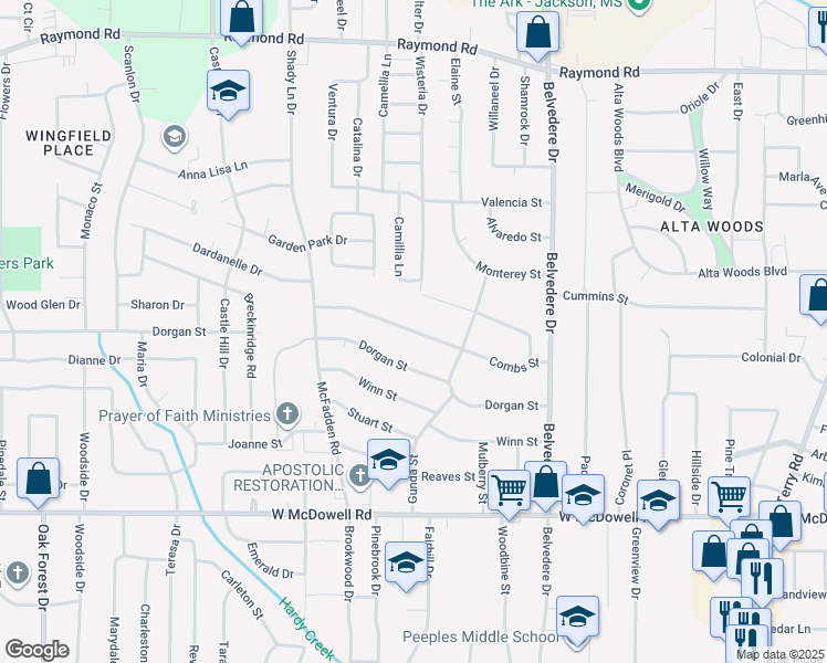 map of restaurants, bars, coffee shops, grocery stores, and more near 964 Combs Street in Jackson
