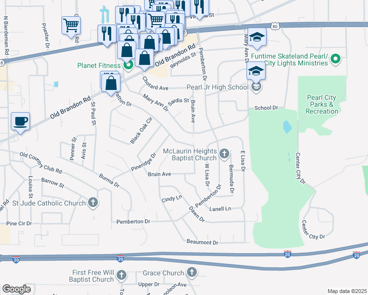 map of restaurants, bars, coffee shops, grocery stores, and more near 323 Bruin Avenue in Pearl