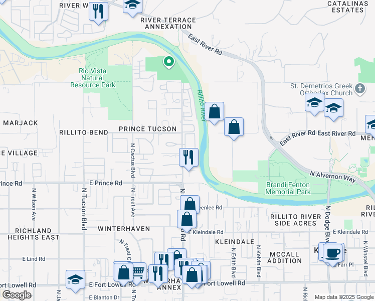 map of restaurants, bars, coffee shops, grocery stores, and more near 3750 North Country Club Road in Tucson