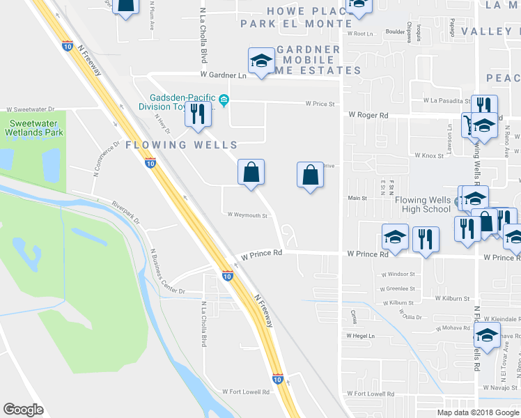 map of restaurants, bars, coffee shops, grocery stores, and more near 3705 North Runway Drive in Tucson
