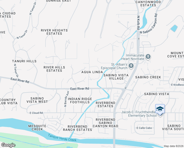 map of restaurants, bars, coffee shops, grocery stores, and more near 3668 North Avenida La Vallita in Tucson