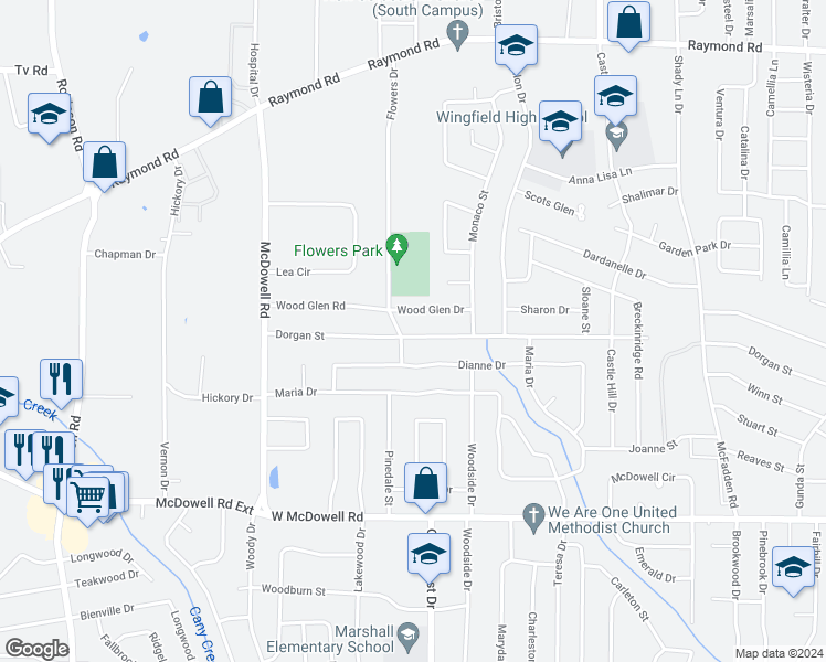 map of restaurants, bars, coffee shops, grocery stores, and more near 1578 Dorgan Street in Jackson