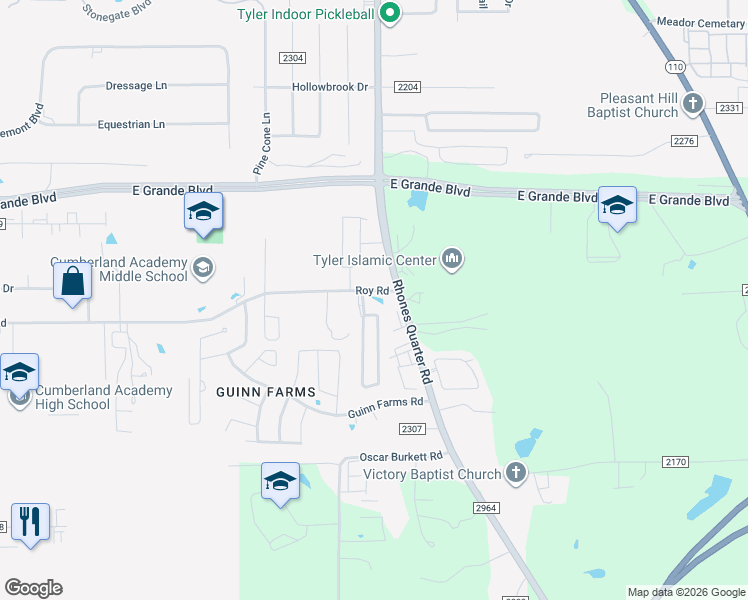 map of restaurants, bars, coffee shops, grocery stores, and more near 6326 Villa Rosa Way in Tyler