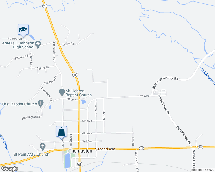 map of restaurants, bars, coffee shops, grocery stores, and more near 135 Waters Run Road in Thomaston