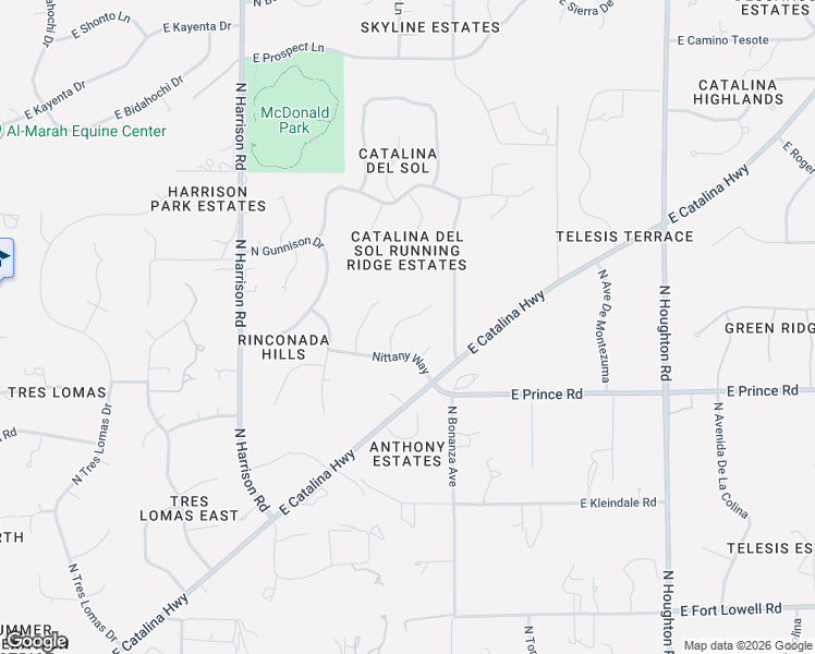 map of restaurants, bars, coffee shops, grocery stores, and more near 3751 North Vía De La Luna in Tucson