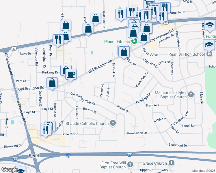map of restaurants, bars, coffee shops, grocery stores, and more near 101 Avis Street in Pearl