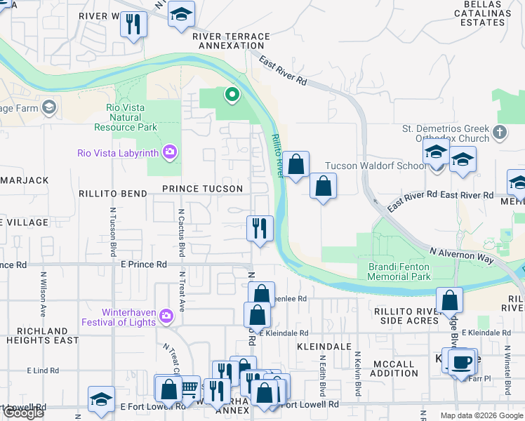 map of restaurants, bars, coffee shops, grocery stores, and more near 3750 North Country Club Road in Tucson