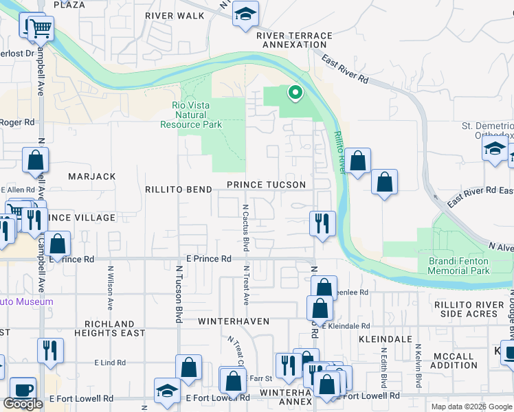 map of restaurants, bars, coffee shops, grocery stores, and more near 3790 North Camino Leamaria in Tucson