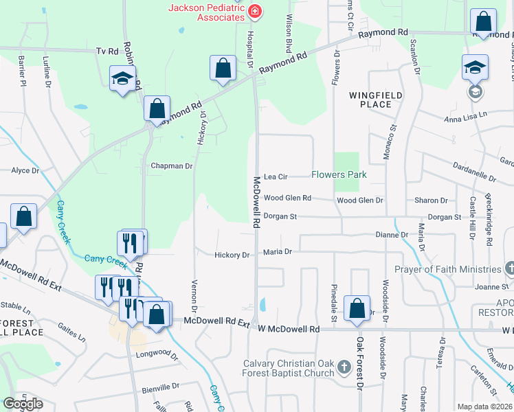 map of restaurants, bars, coffee shops, grocery stores, and more near 2273 West McDowell Road in Jackson