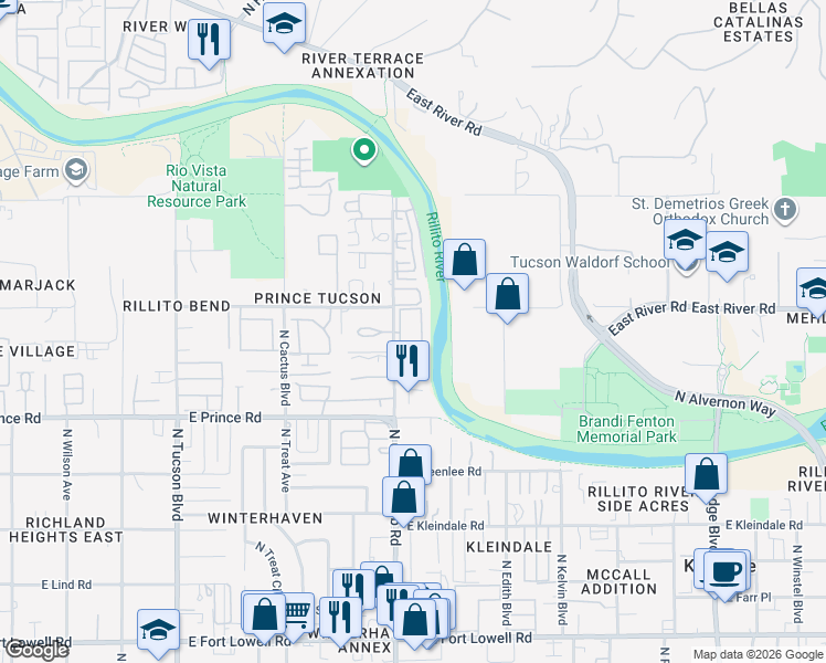 map of restaurants, bars, coffee shops, grocery stores, and more near 3750 North Country Club Road in Tucson