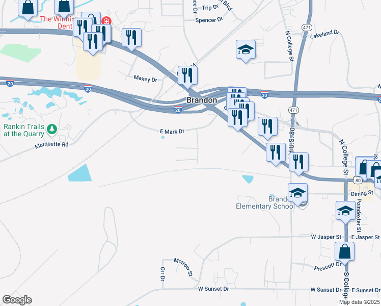 map of restaurants, bars, coffee shops, grocery stores, and more near 900-932 Forest Drive in Brandon