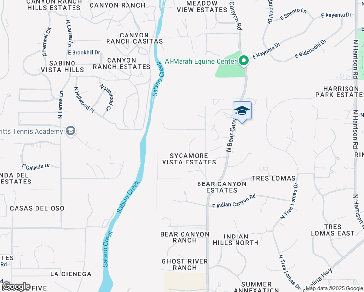 map of restaurants, bars, coffee shops, grocery stores, and more near 3761 North Bear Creek Circle in Tucson
