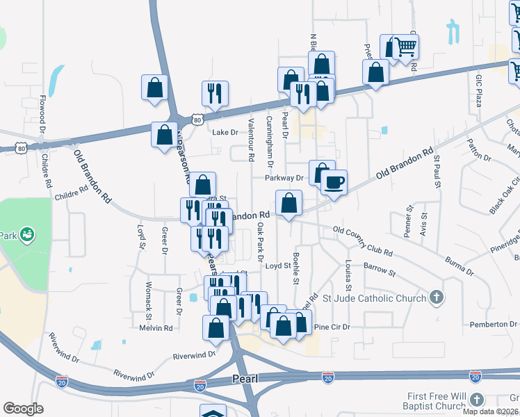 map of restaurants, bars, coffee shops, grocery stores, and more near 100-198 Valentour Road in Pearl