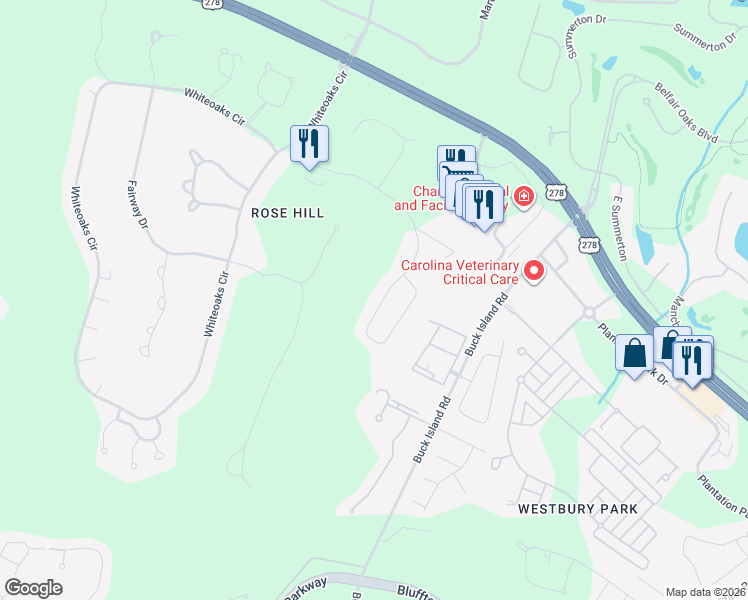 map of restaurants, bars, coffee shops, grocery stores, and more near 234 Club Gate in Bluffton