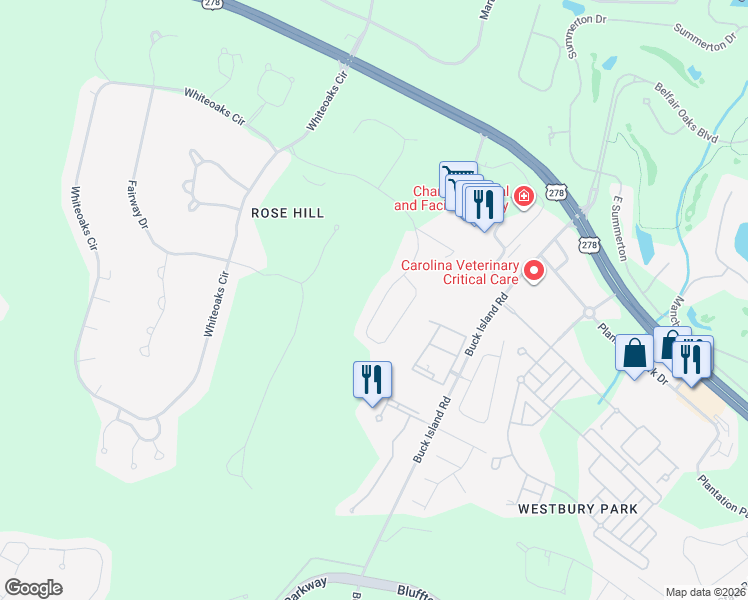 map of restaurants, bars, coffee shops, grocery stores, and more near 234 Club Gate in Bluffton