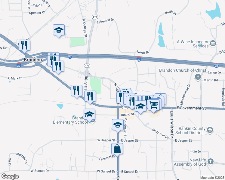 map of restaurants, bars, coffee shops, grocery stores, and more near 200 Pearl Street in Brandon