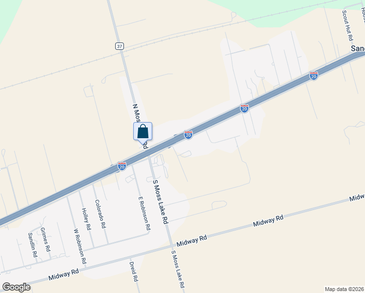 map of restaurants, bars, coffee shops, grocery stores, and more near Interstate 20 Frontage Road in Big Spring