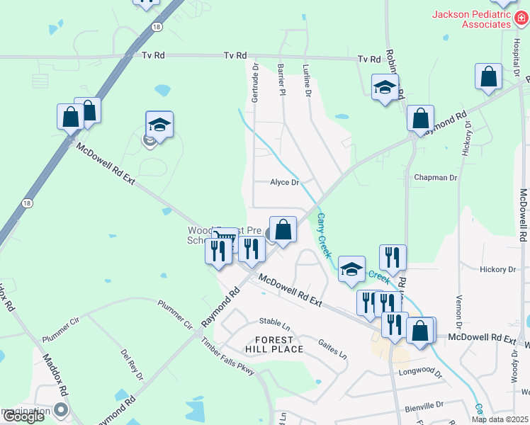 map of restaurants, bars, coffee shops, grocery stores, and more near 2059 Cooperwell Drive in Jackson