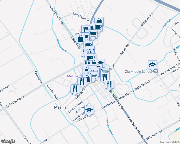 map of restaurants, bars, coffee shops, grocery stores, and more near 2250 Calle De San Albino in Las Cruces