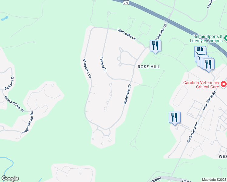 map of restaurants, bars, coffee shops, grocery stores, and more near 14 Coventry Court in Bluffton