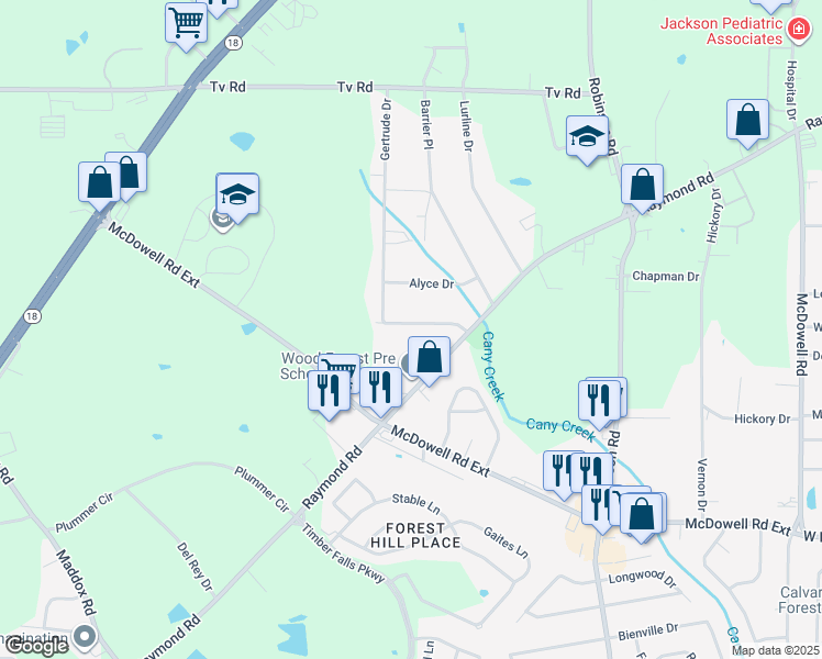 map of restaurants, bars, coffee shops, grocery stores, and more near 2059 Cooperwell Drive in Jackson