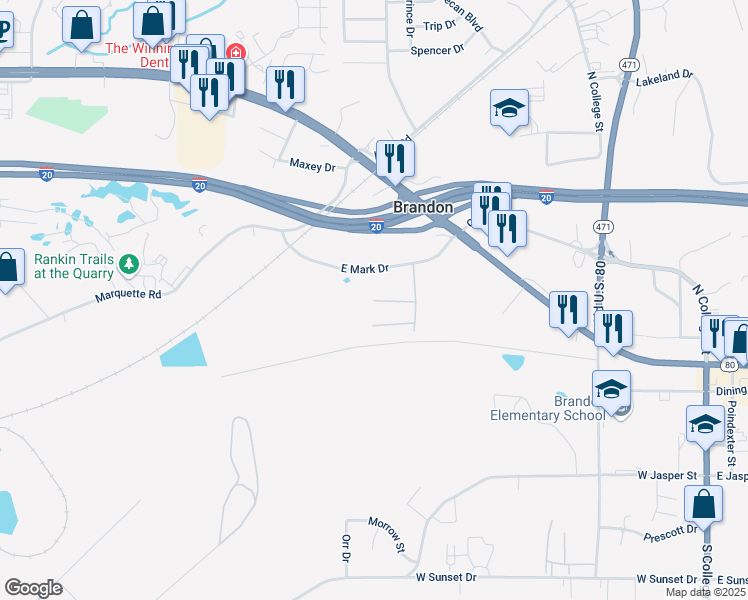 map of restaurants, bars, coffee shops, grocery stores, and more near 932 Forest Drive in Brandon