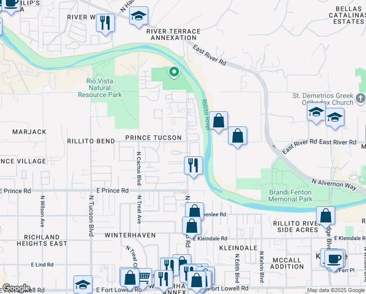 map of restaurants, bars, coffee shops, grocery stores, and more near 3750 North Country Club Road in Tucson