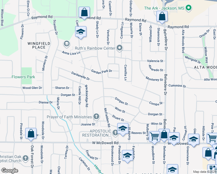 map of restaurants, bars, coffee shops, grocery stores, and more near 1080 Combs Street in Jackson