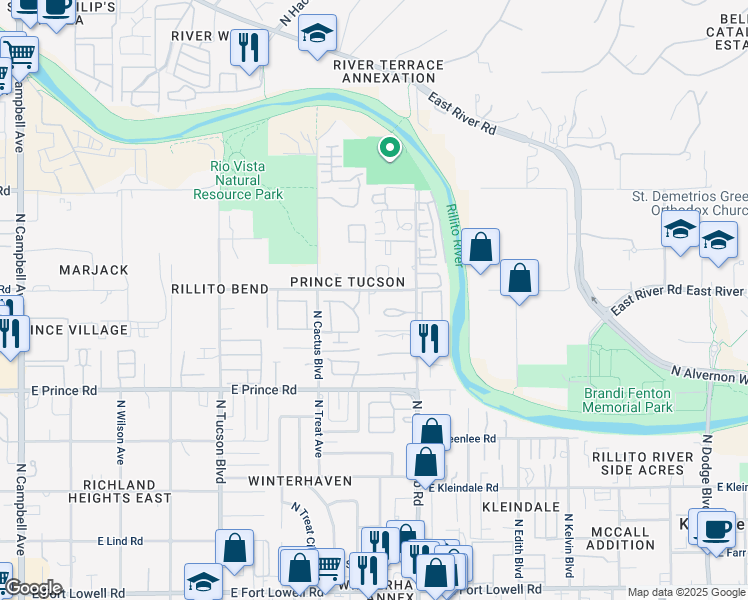 map of restaurants, bars, coffee shops, grocery stores, and more near 3737 North Country Club Road in Tucson