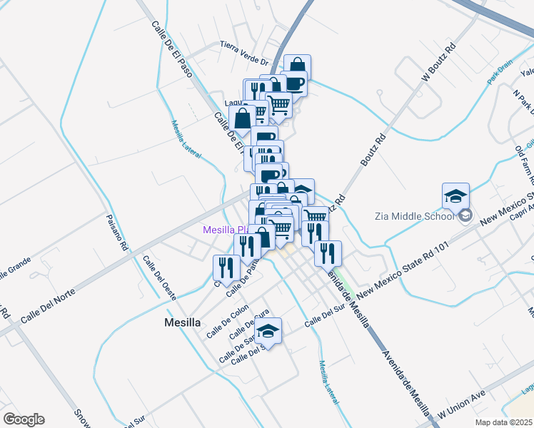 map of restaurants, bars, coffee shops, grocery stores, and more near 2250 Calle De San Albino in Las Cruces