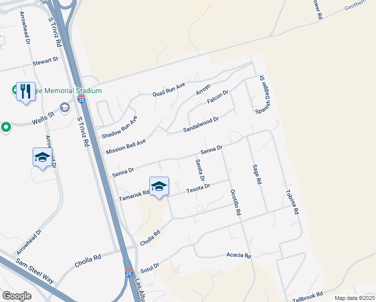 map of restaurants, bars, coffee shops, grocery stores, and more near 4145 Senna Drive in Las Cruces