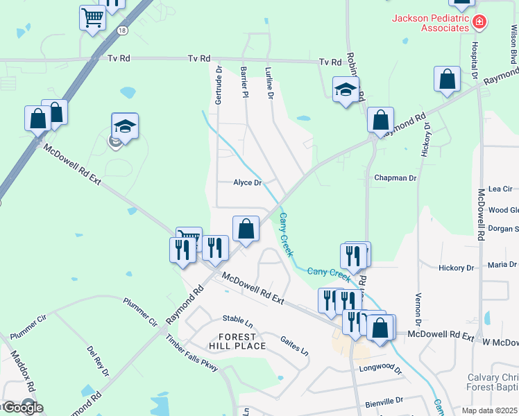 map of restaurants, bars, coffee shops, grocery stores, and more near 2016 Cooperwell Drive in Jackson