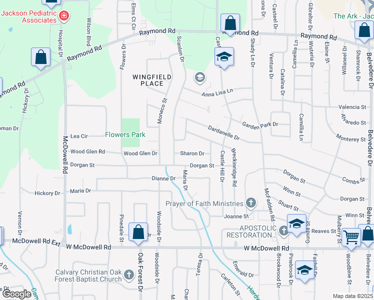 map of restaurants, bars, coffee shops, grocery stores, and more near 1362 Sharon Dr in Jackson