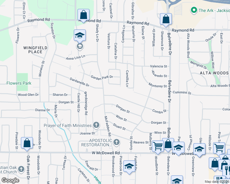 map of restaurants, bars, coffee shops, grocery stores, and more near 1080 Combs Street in Jackson
