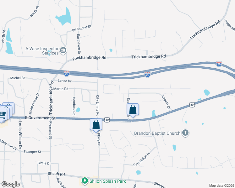 map of restaurants, bars, coffee shops, grocery stores, and more near 109 West Legacy Drive in Brandon