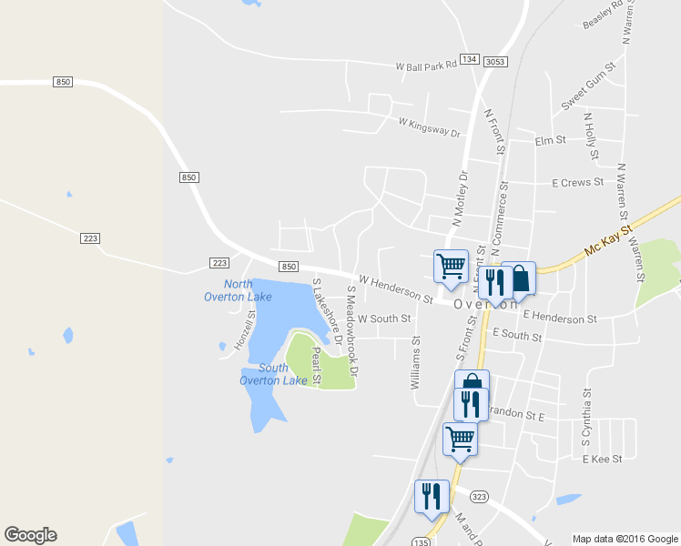 map of restaurants, bars, coffee shops, grocery stores, and more near Farm to Market 850 in Overton