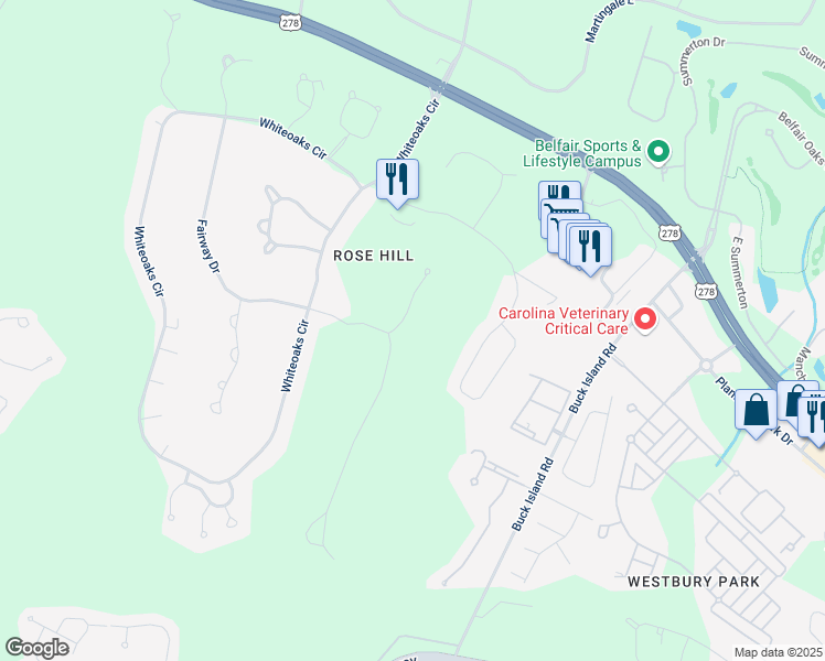 map of restaurants, bars, coffee shops, grocery stores, and more near 2 Greenwood Court in Bluffton