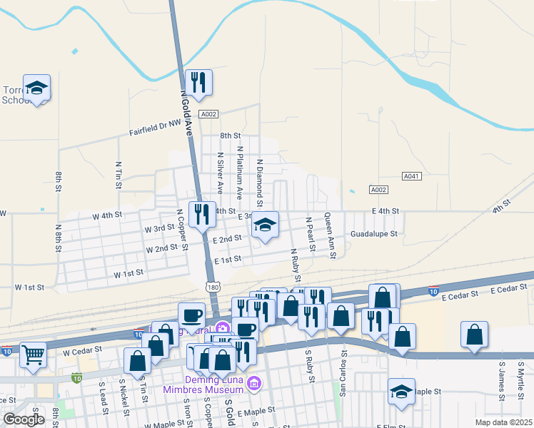 map of restaurants, bars, coffee shops, grocery stores, and more near 400 East 3rd Street in Deming