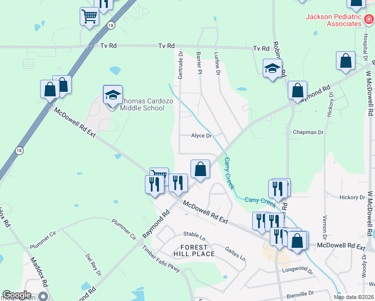 map of restaurants, bars, coffee shops, grocery stores, and more near 2059 Cooperwell Drive in Jackson
