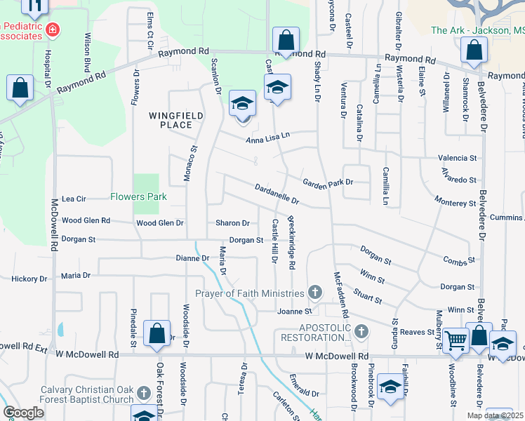 map of restaurants, bars, coffee shops, grocery stores, and more near 2212 Sloane Street in Jackson