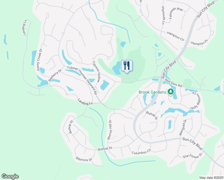 map of restaurants, bars, coffee shops, grocery stores, and more near 11 Landing Lane in Bluffton